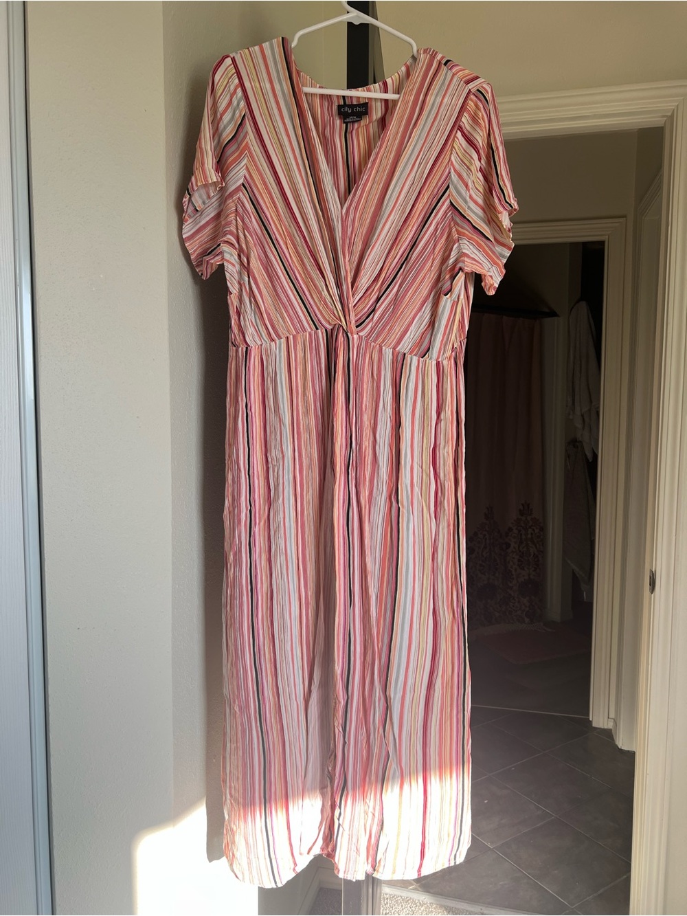 City Chic Pink Multi-Stripe Midi Dress